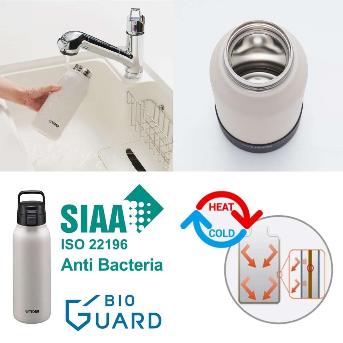 Bouteille isotherme Tiger MTA-B 1.0 L Active One-Push, grande capacité, légère avec poignée, ouverture one-push, sans BPA, conservation froid 24h, conçue au Japon, couleur pierre noire