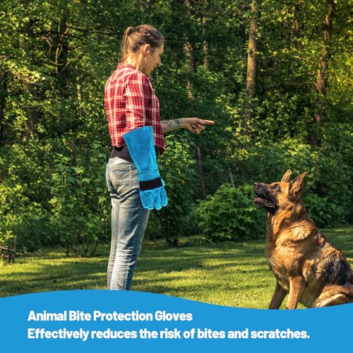 WYYFXY® Bissfeste Handschuhe Tieren, 45cm Katzenhandschuh Dornenfeste Handschuhe Anti Biss Arbeitshandschuhe Rindsleder für Schweißen, Gartenarbeit, Umgang mit Hunden Katzen