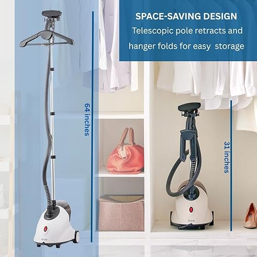 Miniatura 4 de SALAV GS18-DJ - Vaporizador de ropa de pie con ruedas enrollables para un fácil movimiento tanque de agua de 18 L para vapor continuo de 1 hora