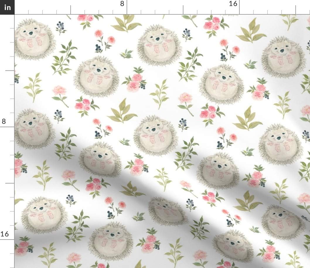 Spoonflower Fabric - Hedgehog Modern Floral Pink Botanical Garden Bloom Meadow Wildflower Printed on Petal Signature Cotton Fabric by The Yard - Sewing Quilting Apparel Crafts Decor