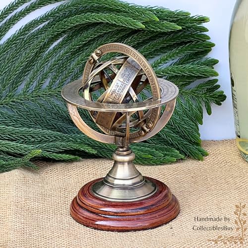 collectiblesBuy Handmade Brass Armillary Sphere Globe Clock Spherical Astrolabe Vintage Compass Handmade Nautical Decor for Office Desk & Home Decoration