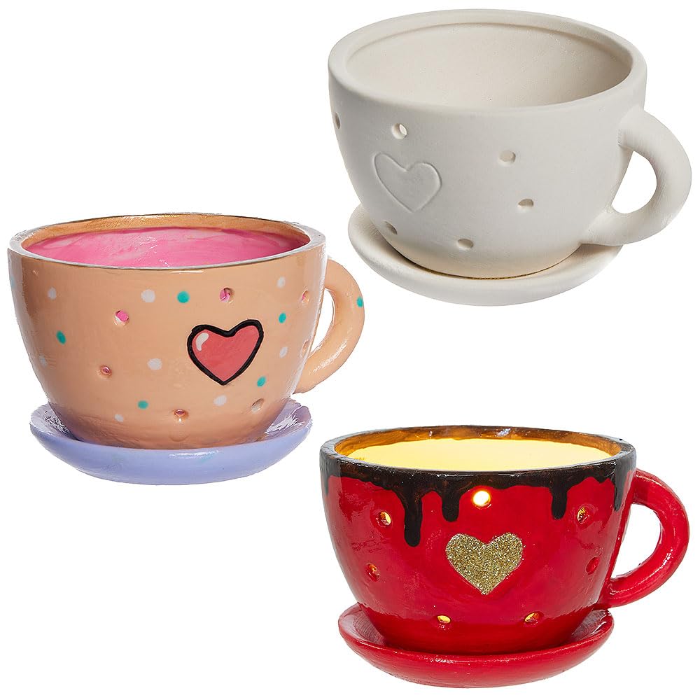 Baker Ross WA118 Teacup Ceramic Tealight Holders - Pack of 2, Ceramic Holders for Decorating and Gifting