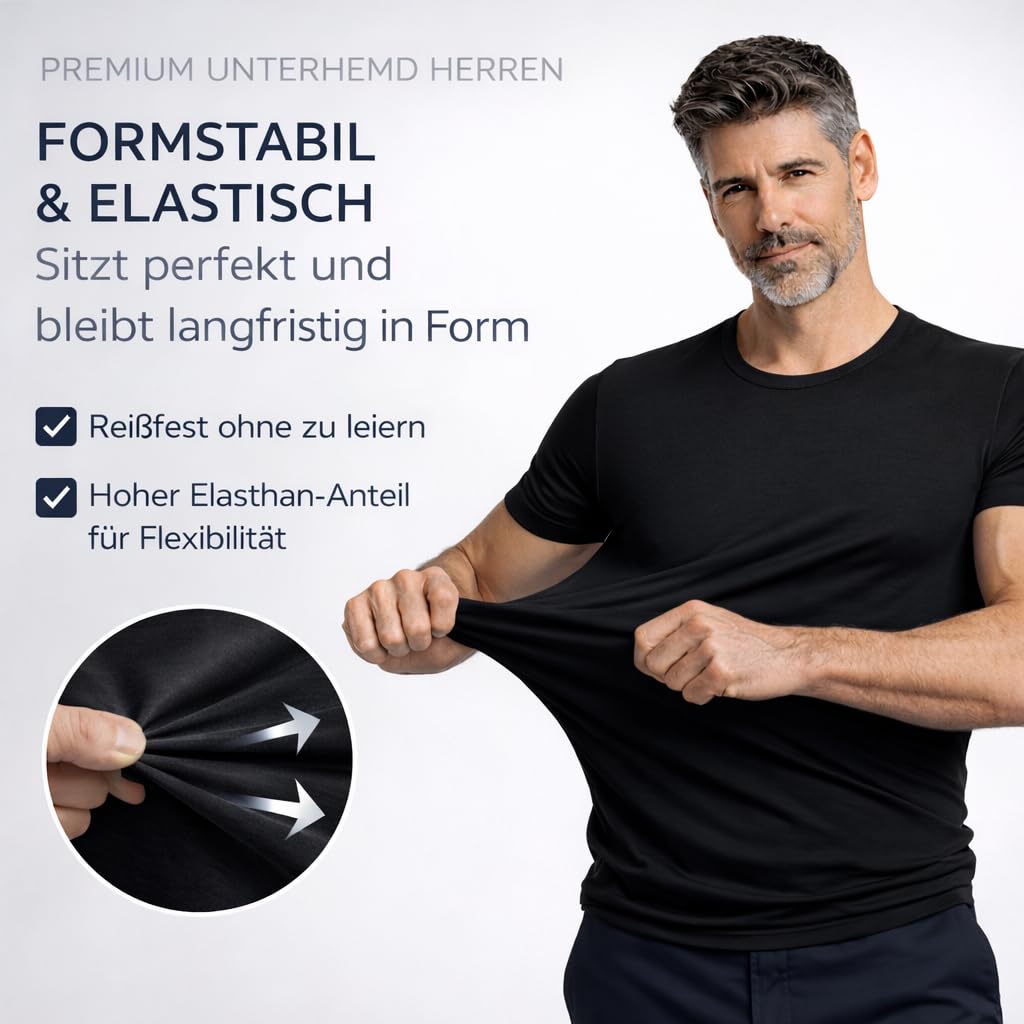 LINE ONE Herren Unterhemd T-Shirt Rundhals aus Baumwolle – Unterziehshirt Slim Fit Kurzarm, Stretch, atmungsaktiv – Basic Männer Shirt 1er 3er 6er Pack