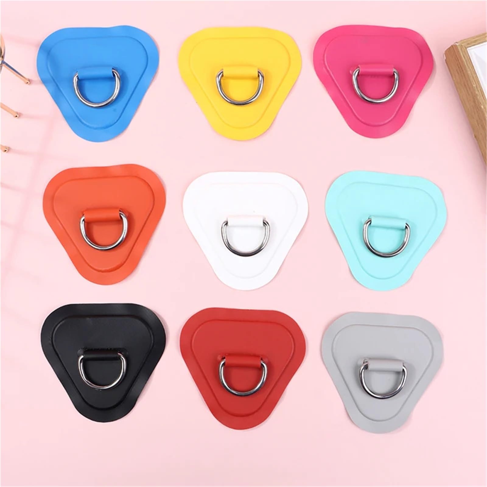 Kajak Deck Loop 10PC Surfboard Schlauchboot Boot PVC Patch mit Edelstahl Dreieck D-Ring Aufblasbares Kanu Deck Takelage für Kajak Kanu Boot Angeln Zubehör