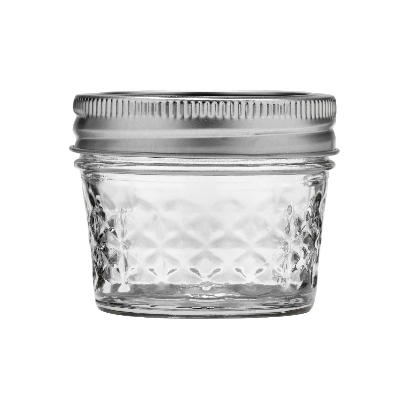Ball Wide Mouth Quilted Crystal Jelly Jars with Lids and Bands, Used for Canning, Pickling, Juice, Jam, Jelly, Quarter Pint Size (4 Ounce (Pack of 24))