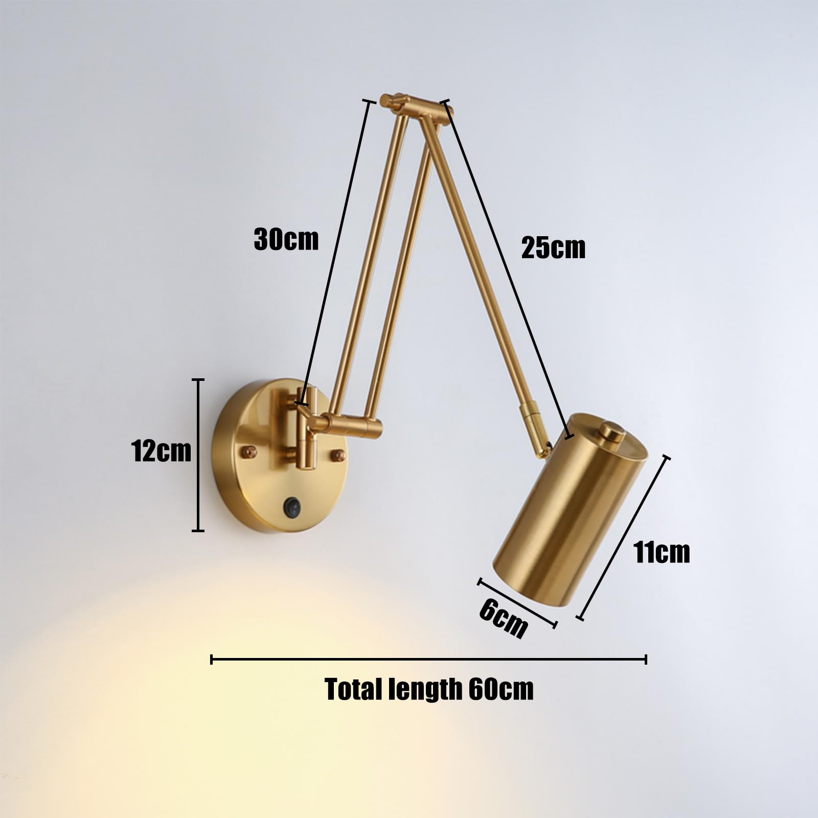 zhxinashu LED-Leselampe, Schwenkarm-Wandleuchte für Schlafzimmer | 5W Wandleuchte mit verstellbarem Winkel und Faltfunktion, Wandlampe mit Schalter für Wohnzimmer, Arbeitszimmer,Hotel