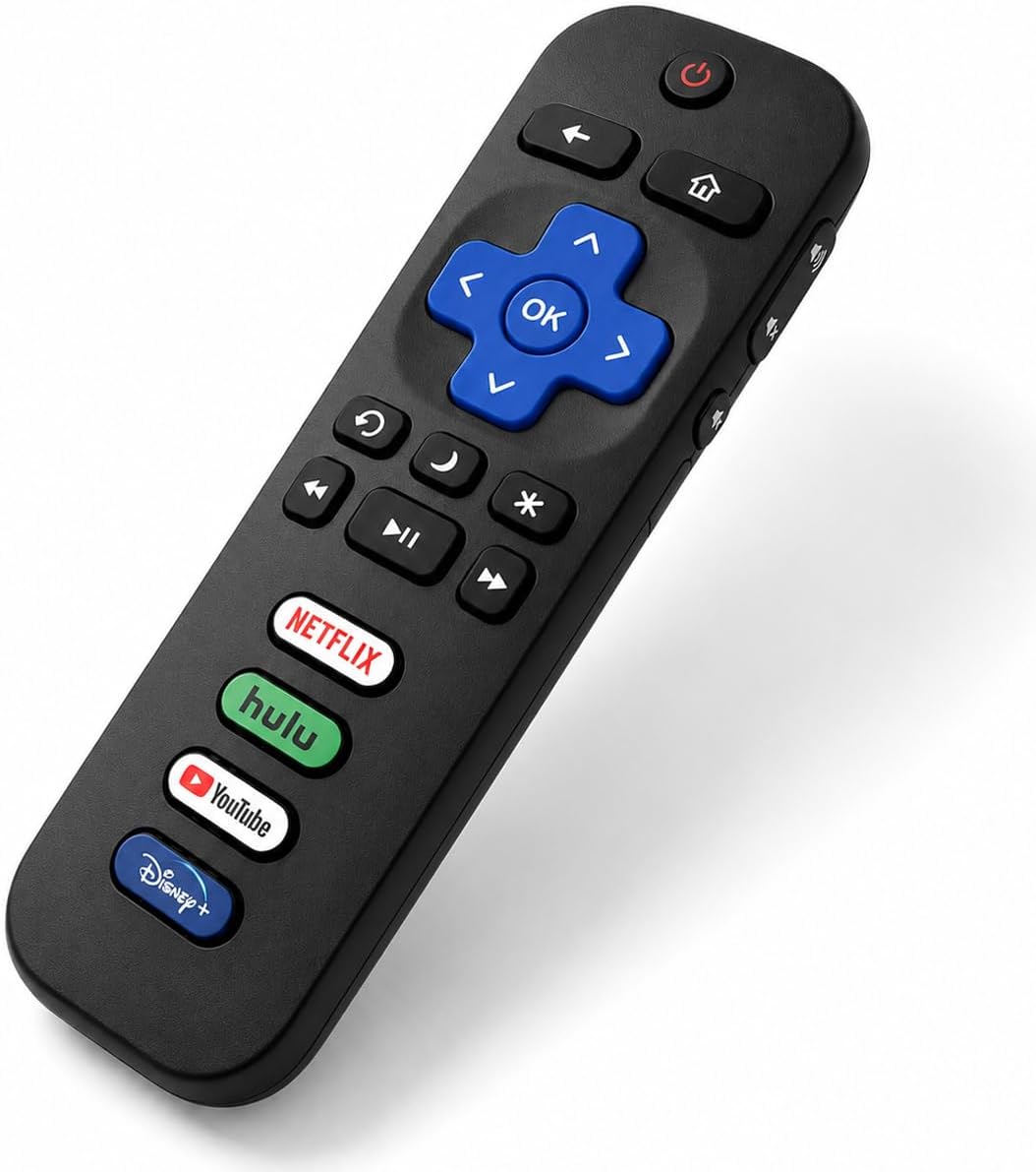 para reemplazo de control remoto Roku, control remoto para televisores TCL Roku/Onn Roku, etc. Compatible con televisores TCL, Hisense Roku TV, Onn, Sharp, Insignia, Element y Westinghouse Roku, 4 teclas de acceso directo (no para Roku Stick)
