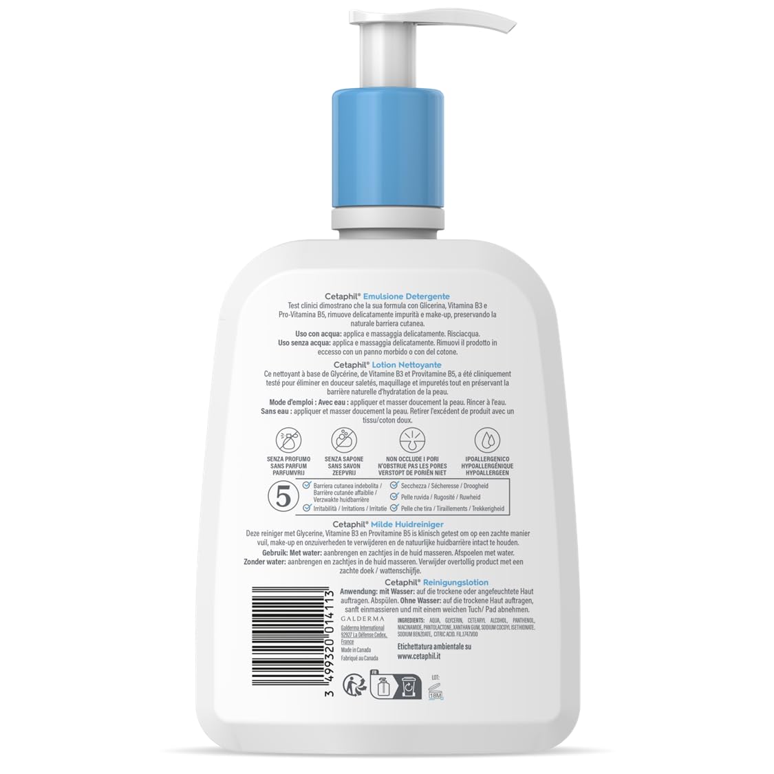 Cetaphil, Emulsja Oczyszczająca płyn, Krem do twarzy i ciała nawilżający do skóry wrażliwej, suchej i nietolerancyjnej, Bez zapachu, Rozmiar 470 ml