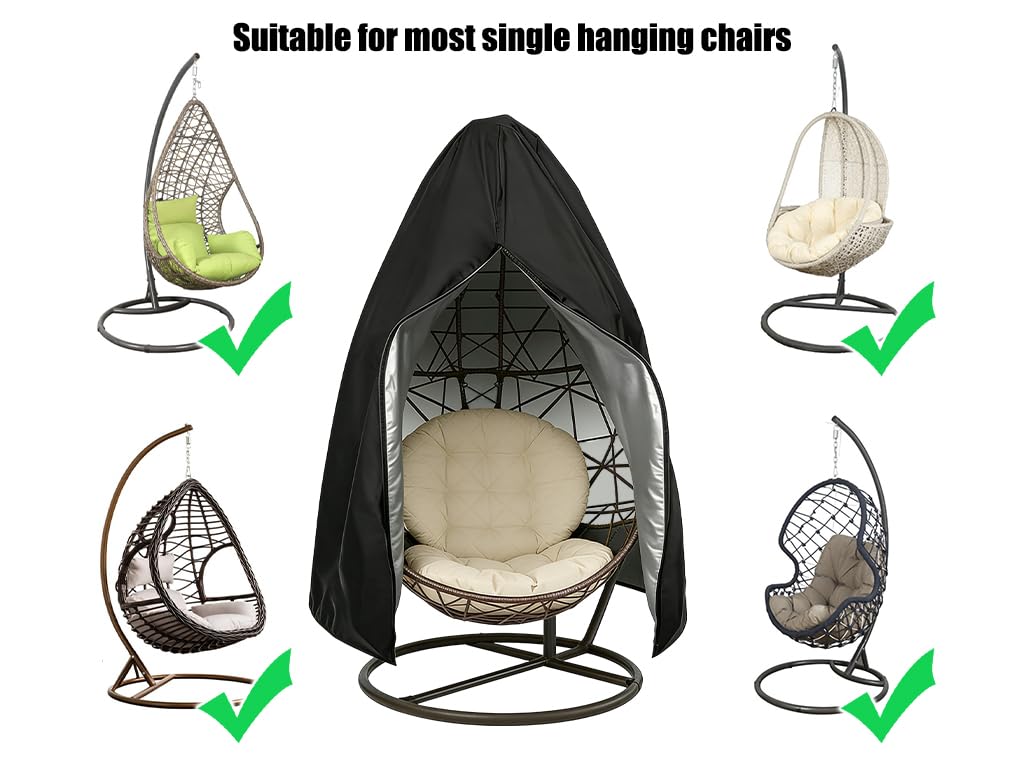 Hängesessel Abdeckung groß, Wasserdicht Hängesessel Schutzhülle, Hängekorb Schwingsessel Abdeckhauben, Schwingsessel Schutzhülle Abdeckhauben, mit Reißverschluss,190 x 115 cm, Schwarz