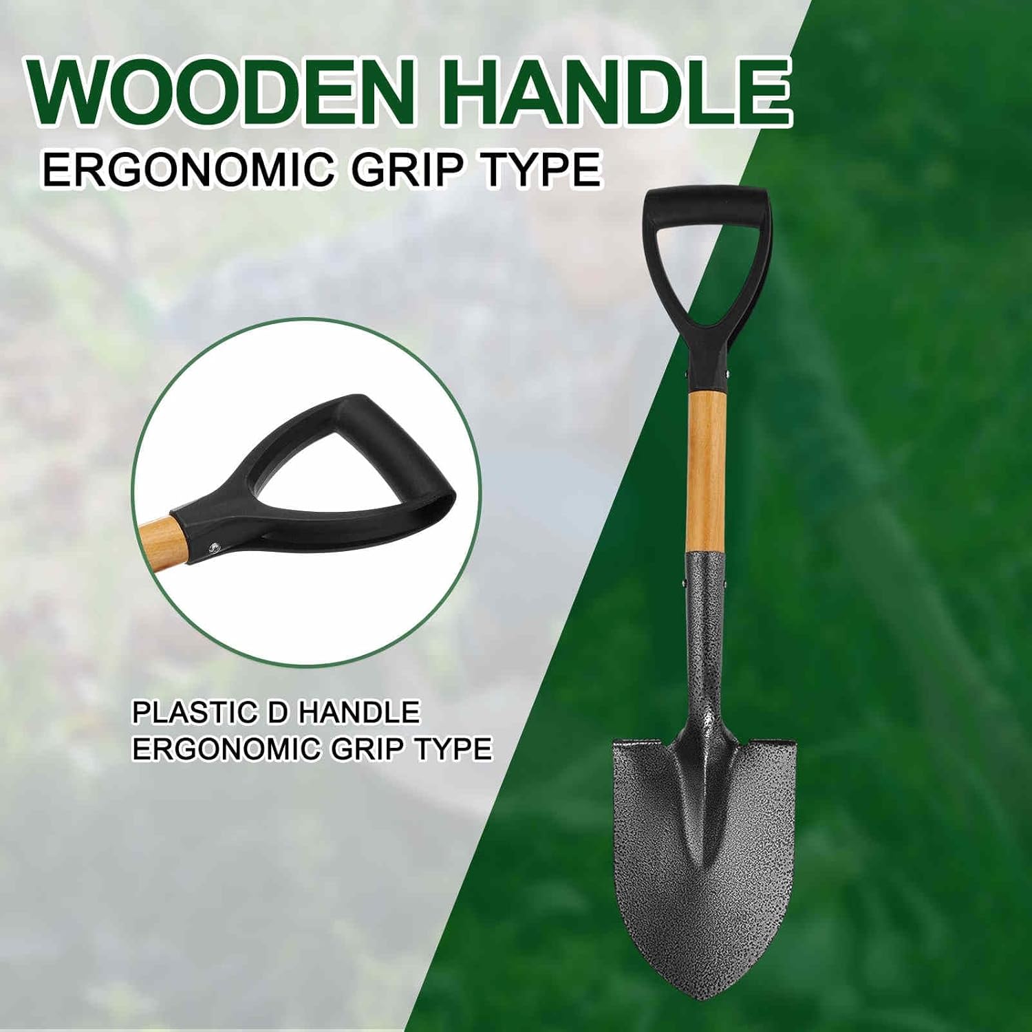 HARFINGTON Digging Shovel 26.8 x 6 Metal Round Head Shovel with D Handle for Camping Gardening Beach
