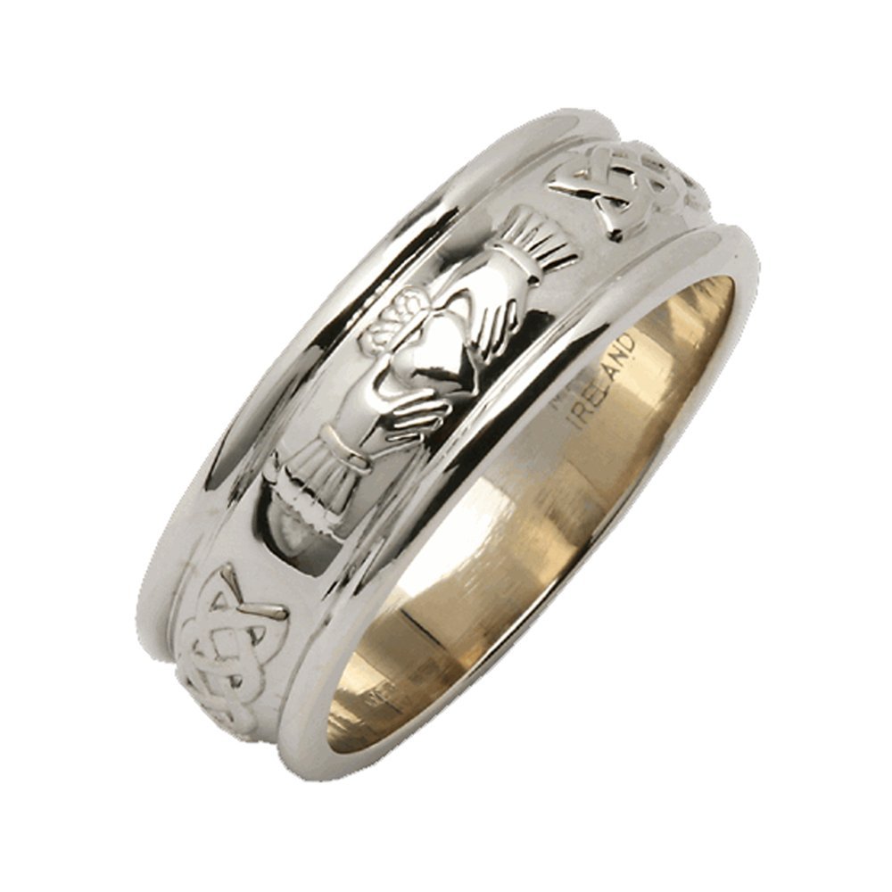 Biddy MurphyMen's Irish Claddagh 925 Sterling Silver Wedding Ring 1/4" Band, Traditional Celtic Jewelry Made In Ireland & Crafted by Irish Artisan Jewelers Co. Wicklow
