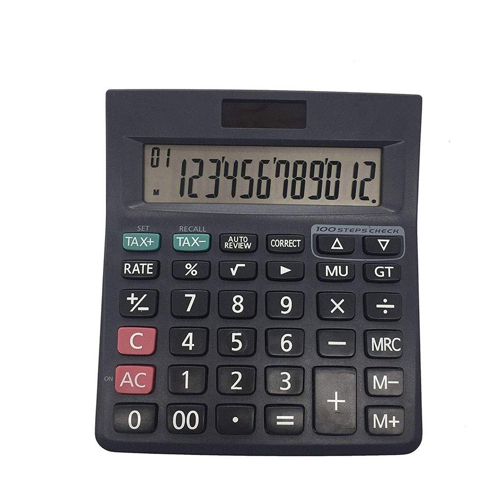 Calcolatrice elettronica da tavolo con display a 12 cifre for batterie solari Display LCD for ufficio nero