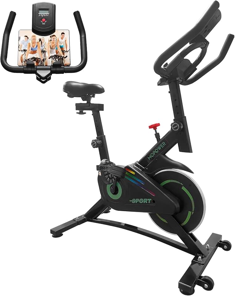 Bicicleta Ergométrica Indoor, Ultra Silenciosa, com Resistência Infinita, Assento e Guidão Ajustáveis, Monitor LCD(Verde)