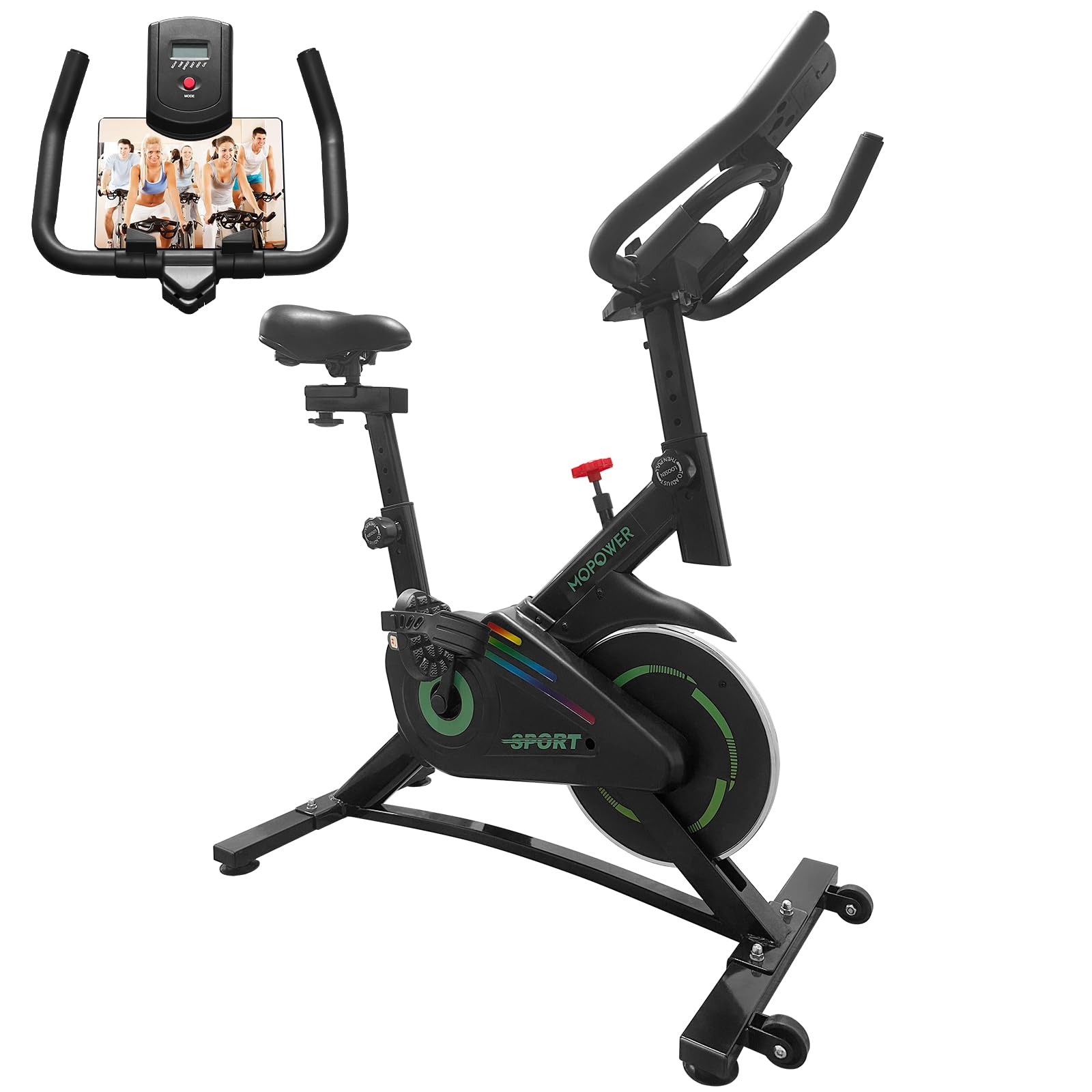 Bicicleta Ergométrica Indoor, Ultra Silenciosa, com Resistência Infinita, Assento e Guidão Ajustáveis, Monitor LCD（Verde)