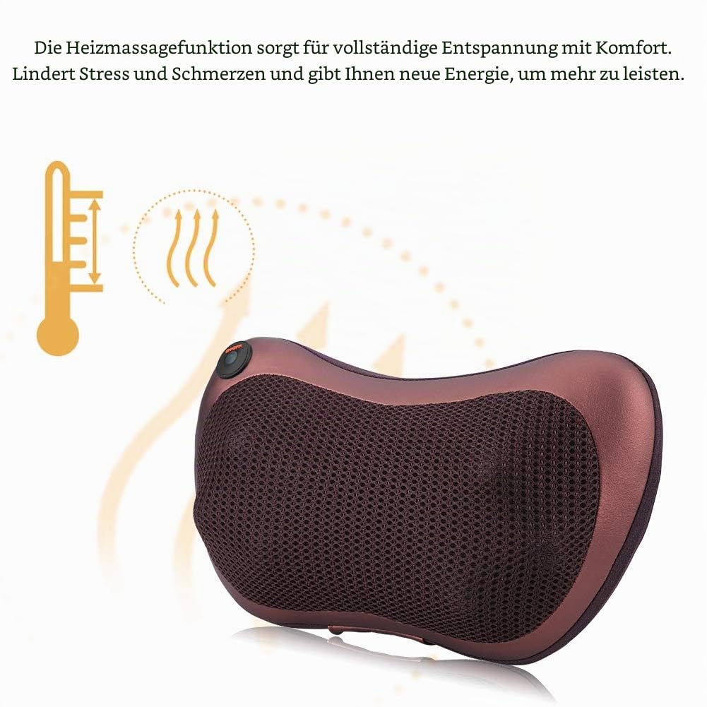 Massagekissen,12V Auto 8 Knetwalzen Heizung Nacken Schulter Rückenmassage Kissen Kissen Shiatsu(coffee)