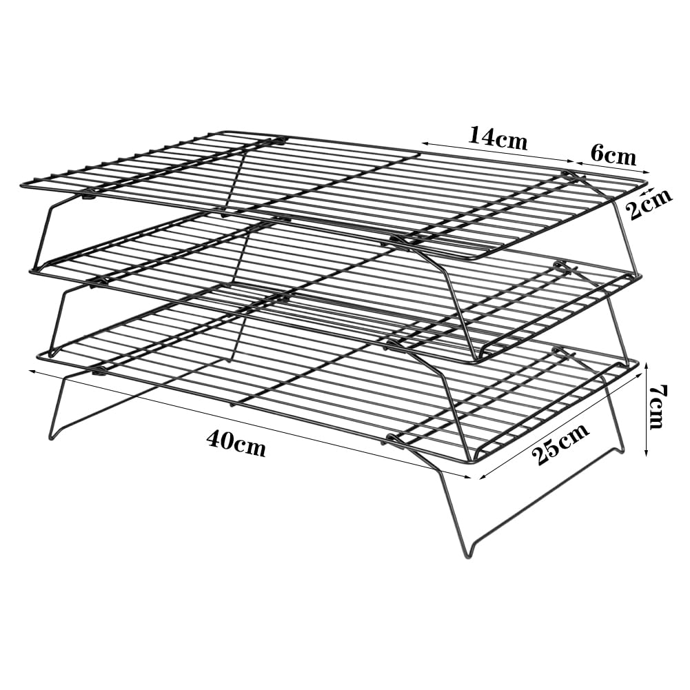 Grille de refroidissement à 3 étages 40x25 cm acier inoxydable empilable antiadhésive passe au lave-vaisselle