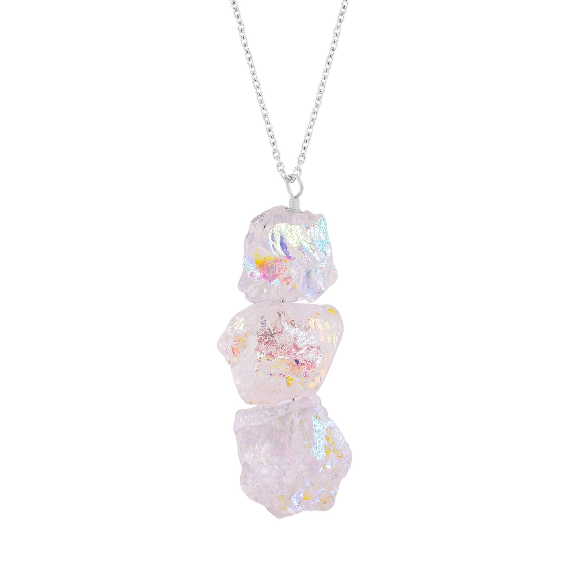 Flash Raw Angel Aura Quartz Stone Rough Crystal Gemstone Dainty 925 Sterling silver Pendant Necklace, Chakra Healing Crystals, Birthstone, Gift for her