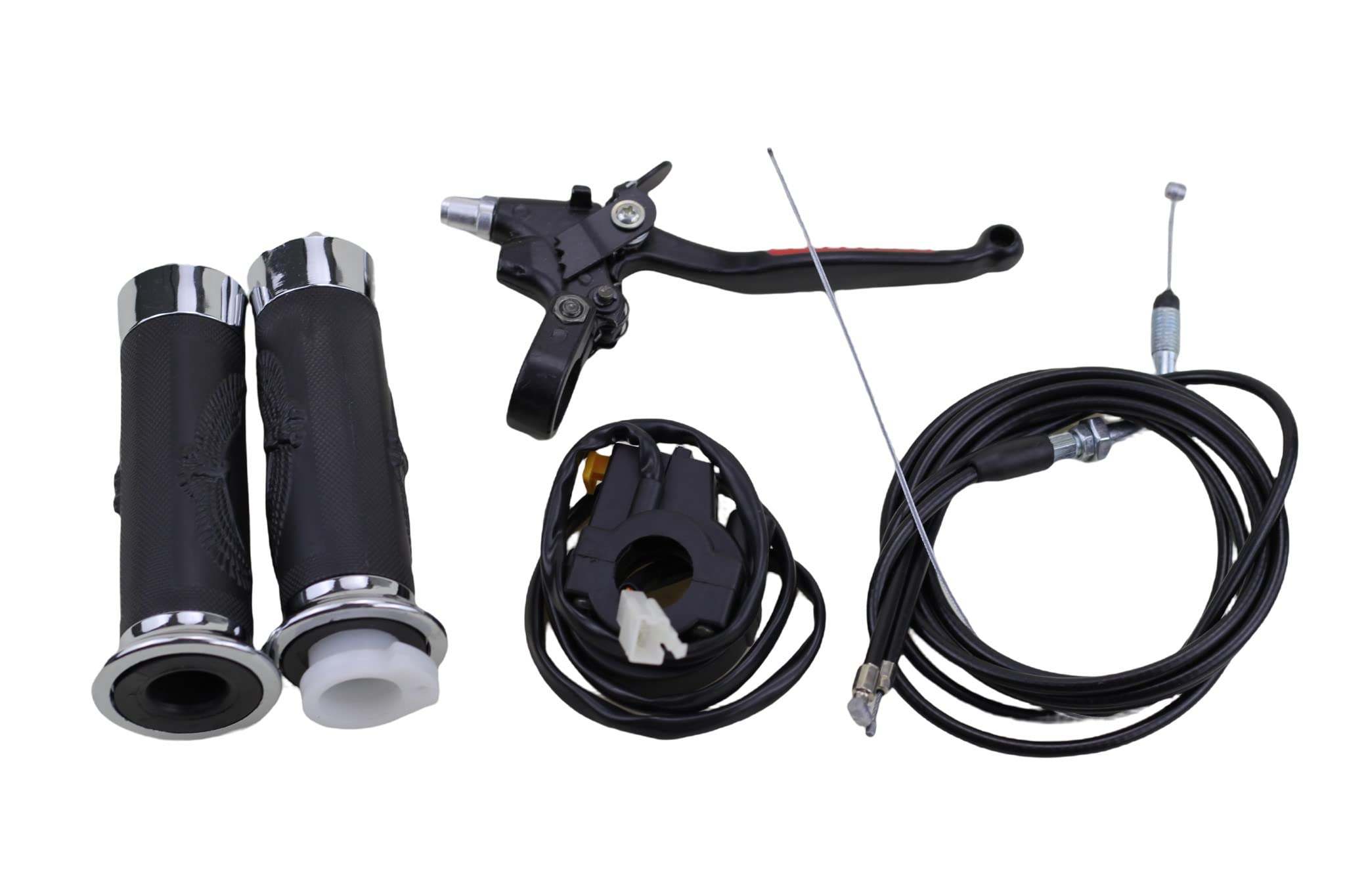 TRKIMAL Throttle Cable Clutch Cable Alloy Left Clutch Lever with Lock Handlebar Throttle Grips W/Kill Switch for 49cc 60cc 66cc 80cc Engine Motorized