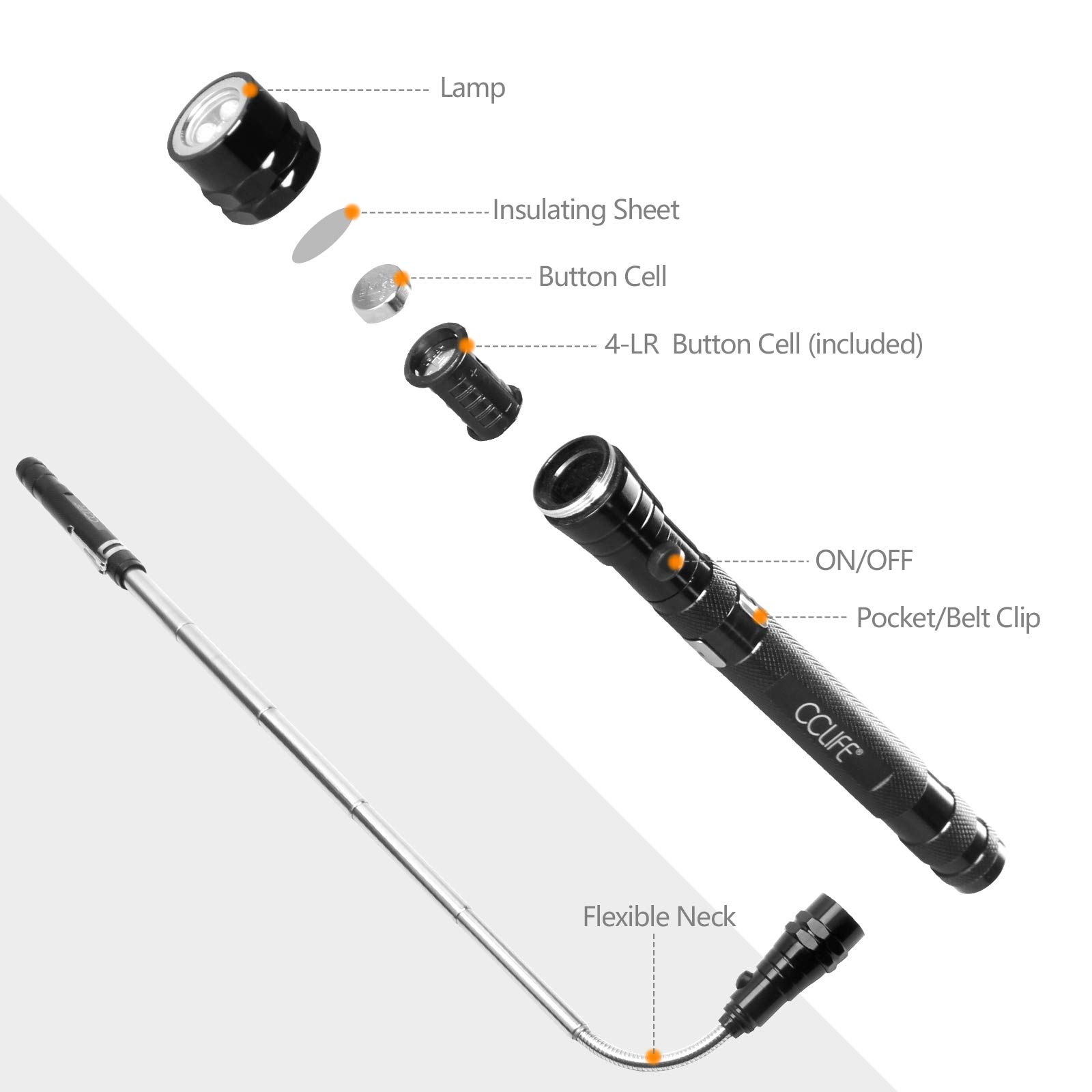 CCLIFE Kit de 7 pièces aimant telescopique - miroir telescopique mecanique LED