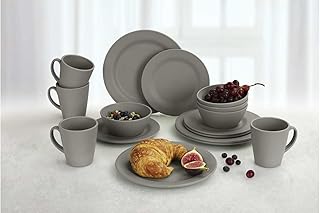 BERGER Kynne Plastic Tableware Set 16 Pieces | Lightweight and Unbreakable Camping Tableware Set, Plates, Bowls, Cups, Dinner Service for 4 People - Reusable (Grey)