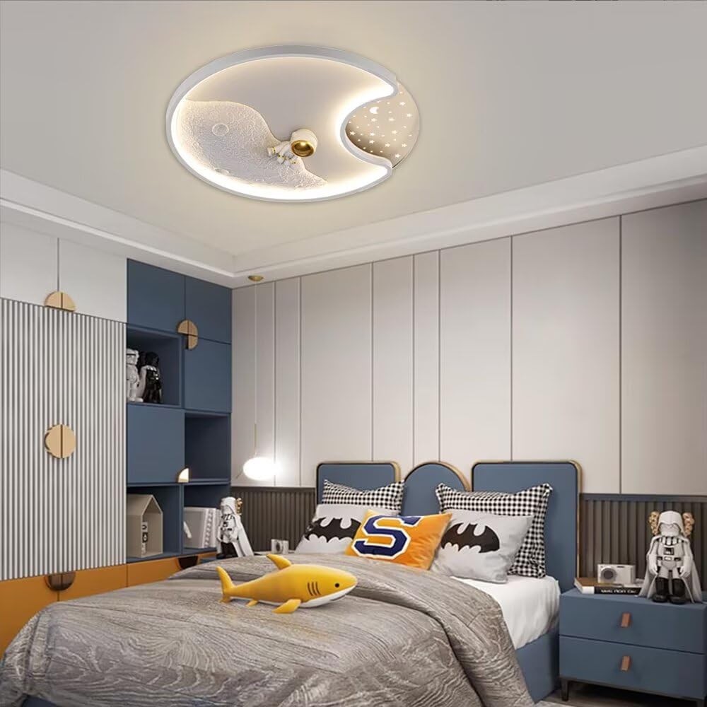 Plafoniera 3D Astronauta Luna Plafoniera LED Lampadario Astronauta Lampada da soffitto Cartoon Luna Apparecchio di illuminazione per camera da letto, cameretta dei bambini