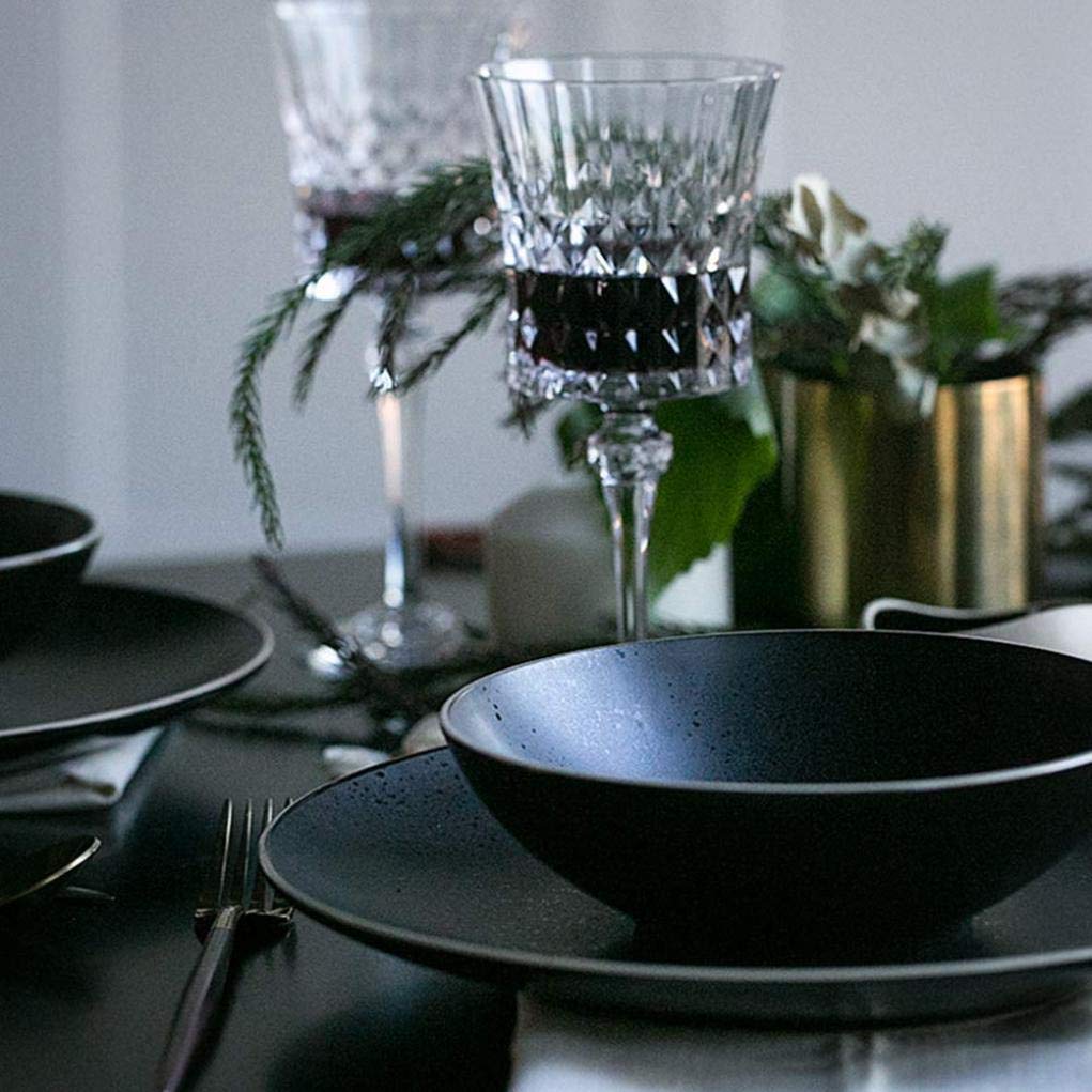 Set da tavola, Set da tavola in Porcellana Nera con tovaglietta in PVC, Set di stoviglie in Ceramica, A, 21 Pezzi(