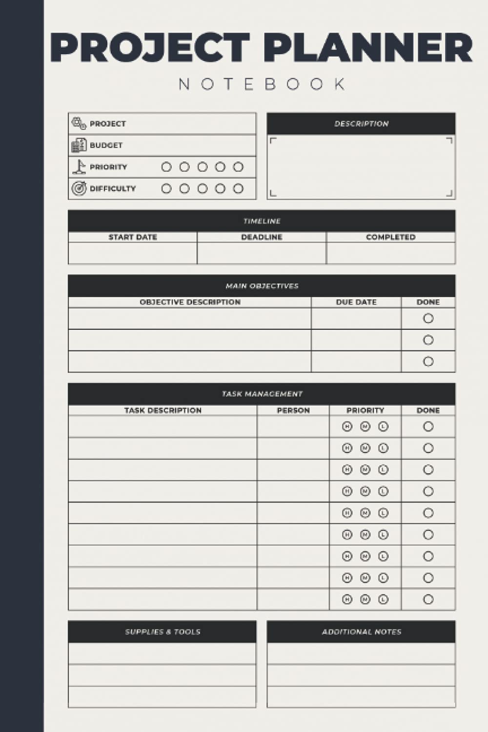 Project Planner Notebook: Business Project Management Organizer With Checklist & Notes For Project Manager Men And Women - Undated Project Planner Workbook
