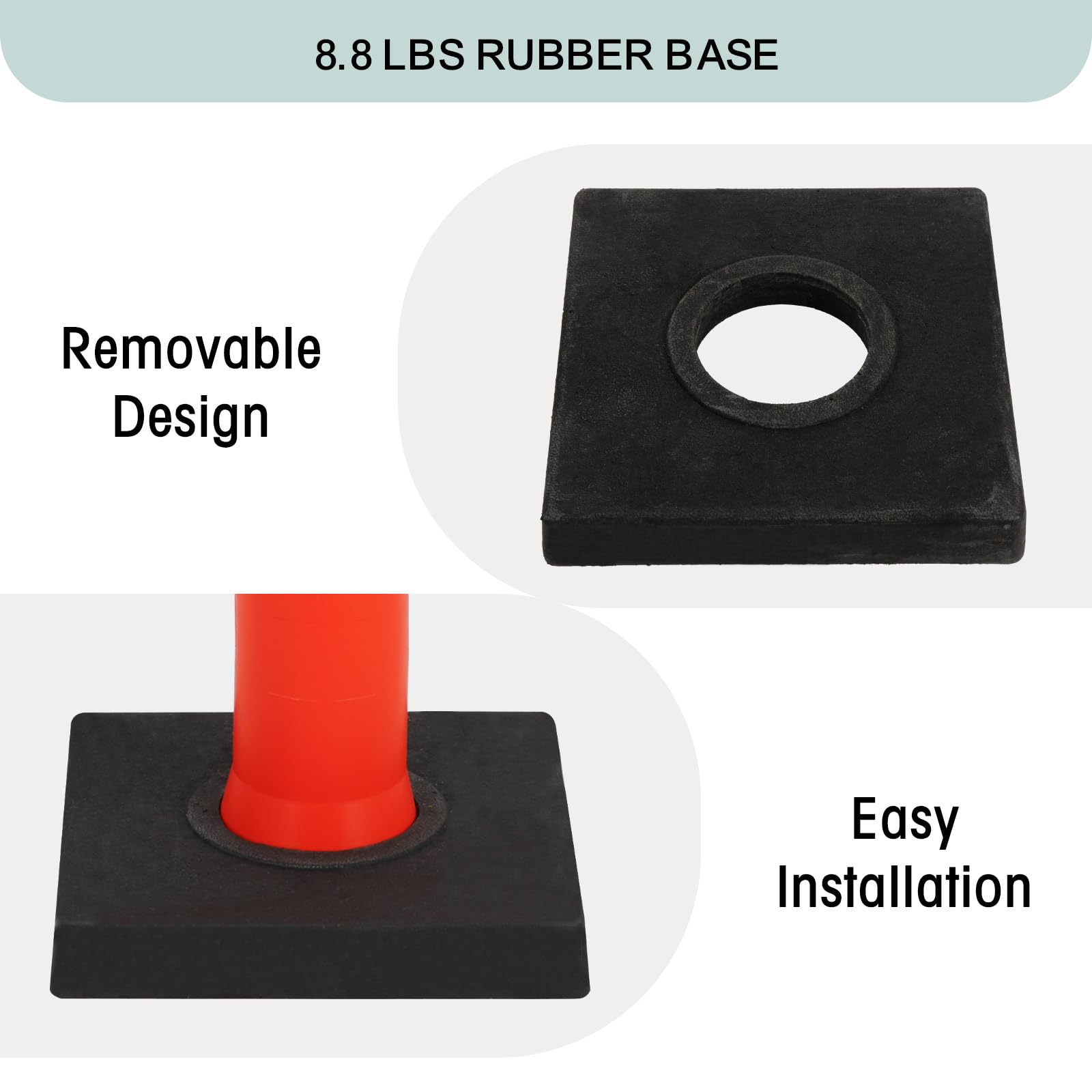 Delineator Post con base de 6 unidades, postes de delineador de tráfico, conos de seguridad de estacionamiento con cadenas de plástico, barrera portátil para poste de estacionamiento, 45 pulgadas de