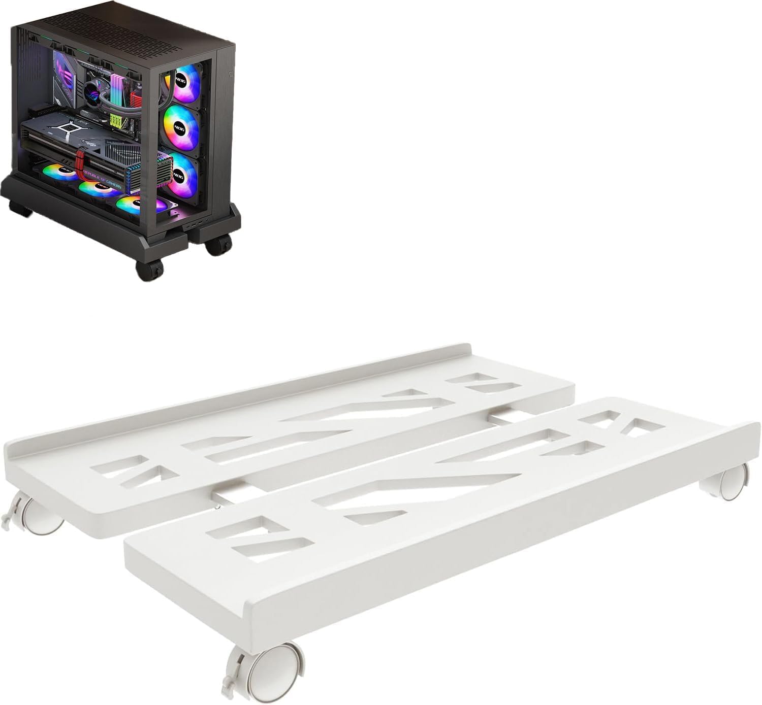 Supporto per PC Tower Stoucla, Carrello CPU Sotto La Scrivania del Giocatore, Base Universale per Computer Mobile a Quattro Ruote (Bianco)