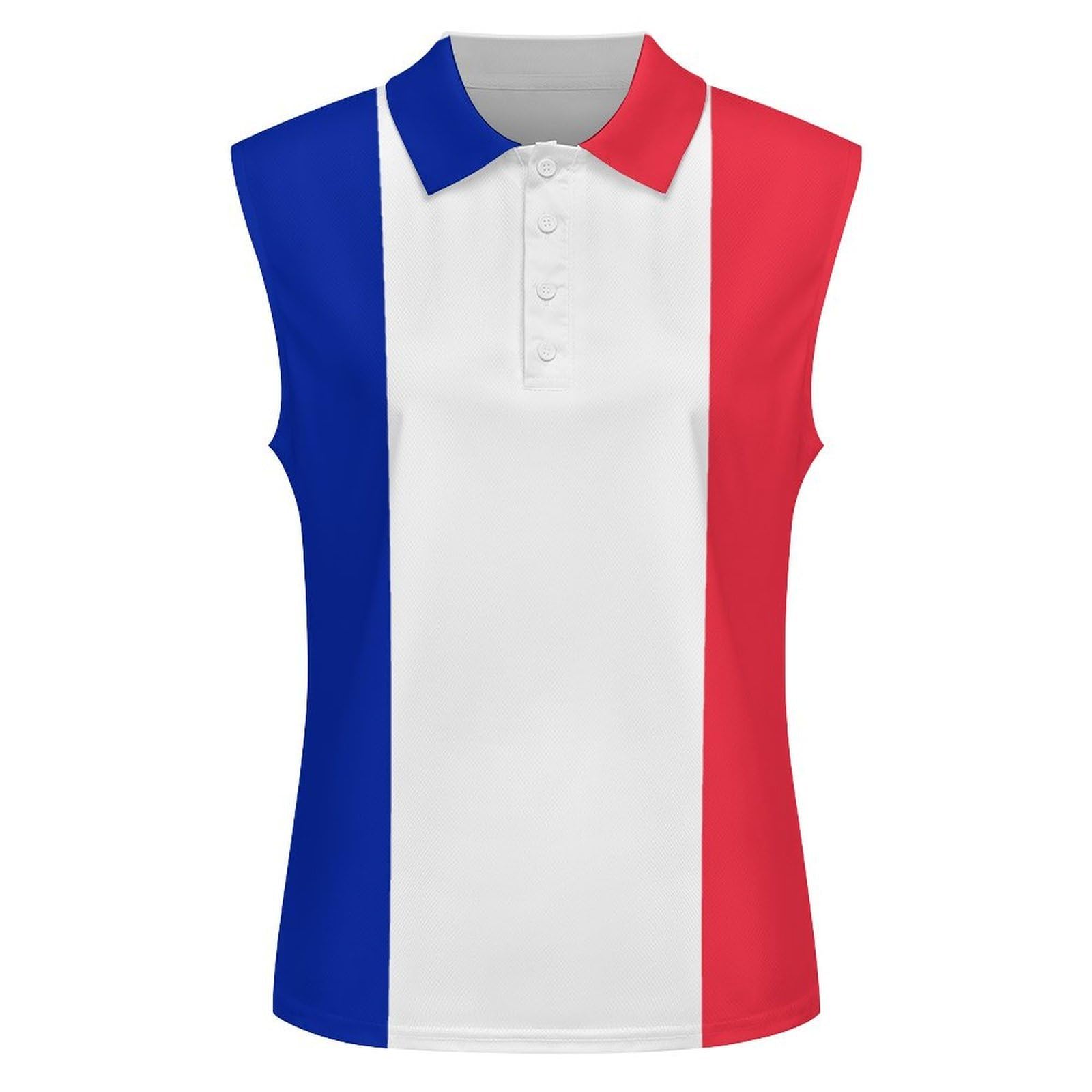 Polo Femme sans Manches Été, Débardeur Séchage Rapide Col Boutonné Respirant Léger, Géométrique Rectangulaire France Drapeau Imprimés Tee Shirt
