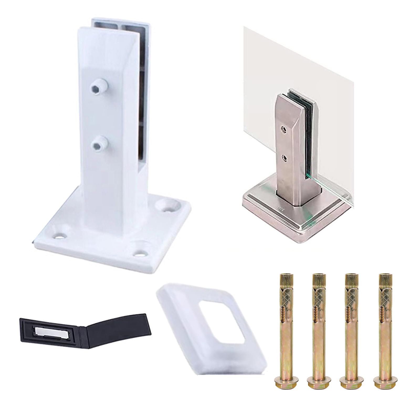 Abrazaderas de poste de barandilla de vidrio cuadrado de acero inoxidable 304 para jardín doméstico, valla de piscina, escaleras y balcón, abrazadera de espiga de 200 mm, 1 pieza