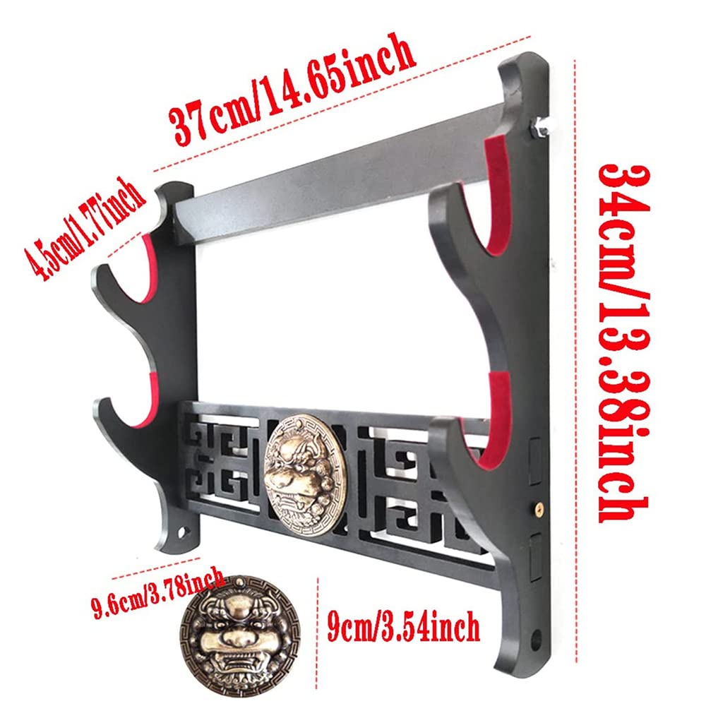 Arma De Espada De Madera Soporte De Pared De Espada Negra Con Acolchado Rojo, Soporte De Exhibición De Gama Alta, Soporte De Arma De Patrón De Estilo Chino Para Decoración Del Hogar Katana,2 Tier