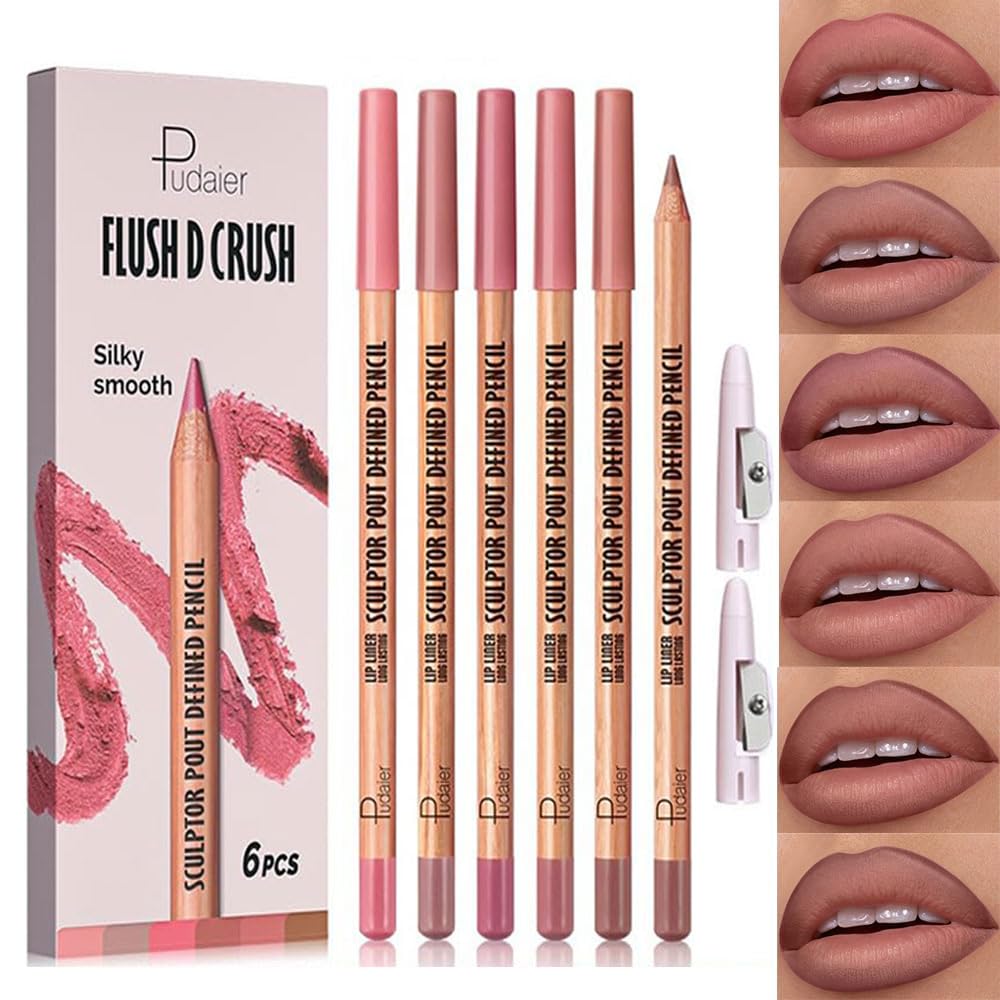 BestLand 6Pcs Rosy Nude Harmony Lip Liner Set, Long-Lasting Creamy Lip Combo Sets for Soft Pink, Rose & Mauve Nude Looks, Silky Smooth Formula, Smudge-Proof Definition for Fuller, Natural Ombre Lips Set 01 Rosy Nude Harmony