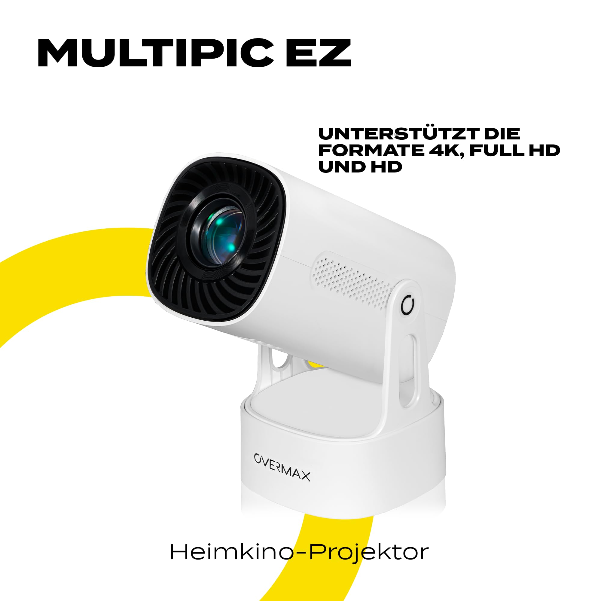 OVERMAX MULTIPIC EZ Mini Projektor 4K FullHD, 120 Min. Akkulaufzeit 5000mAh, Trapezkorrektur, Bild bis zu 200", Wi-Fi, Bluetooth, 2000 Lumen 120 ANSI, Nightsky & Ambiente, Fernbedienung, Android