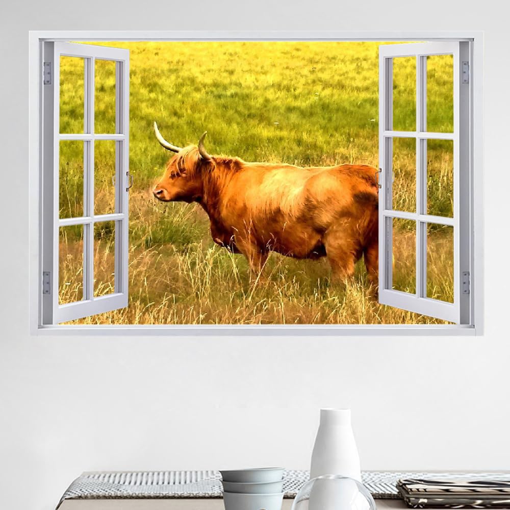 3D Wandtattoos Durchbruch Wandbild Ochse Selbstklebend Kinderzimmer Aufkleber Wandaufkleber Graslandtiere Abnehmbare Wandsticker für Kinderzimmer Wohnzimmer Schlafzimmer Deko