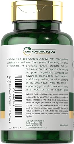 Miniatura 3 de Carlyle Complejo de canela de Ceilán con gimnema y morera  150 cápsulas  Suplemento sin OMG, sin gluten