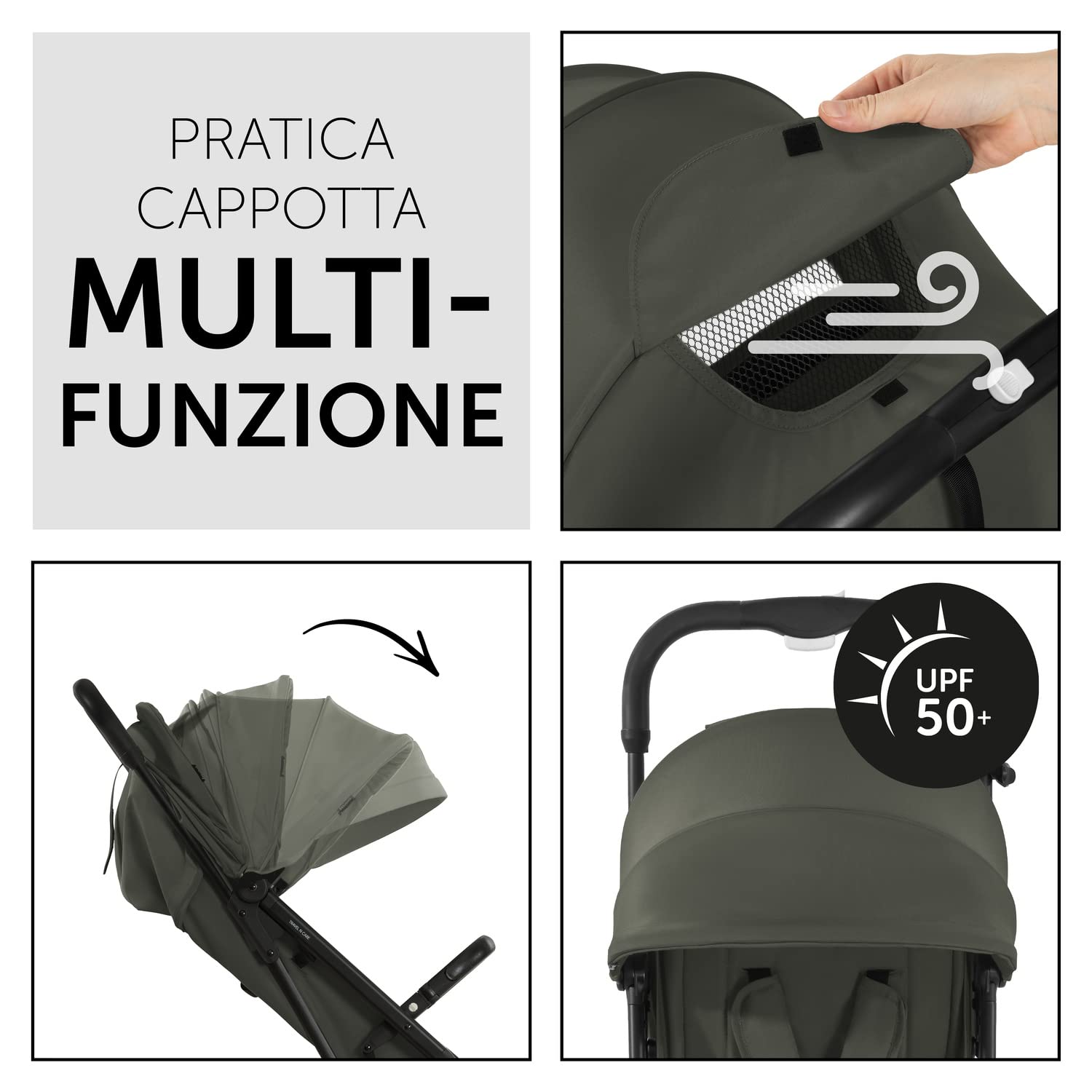 hauck Passeggino Da Viaggio Travel N Care Per Bambini Dalla Nascita a 22kg - Buggy Reclinabile, Ultraleggero 6,9kg - Si Piega Con Una Mano, UPF50+, Ruote EVA, Cesto Fino a 3kg - Verde oliva