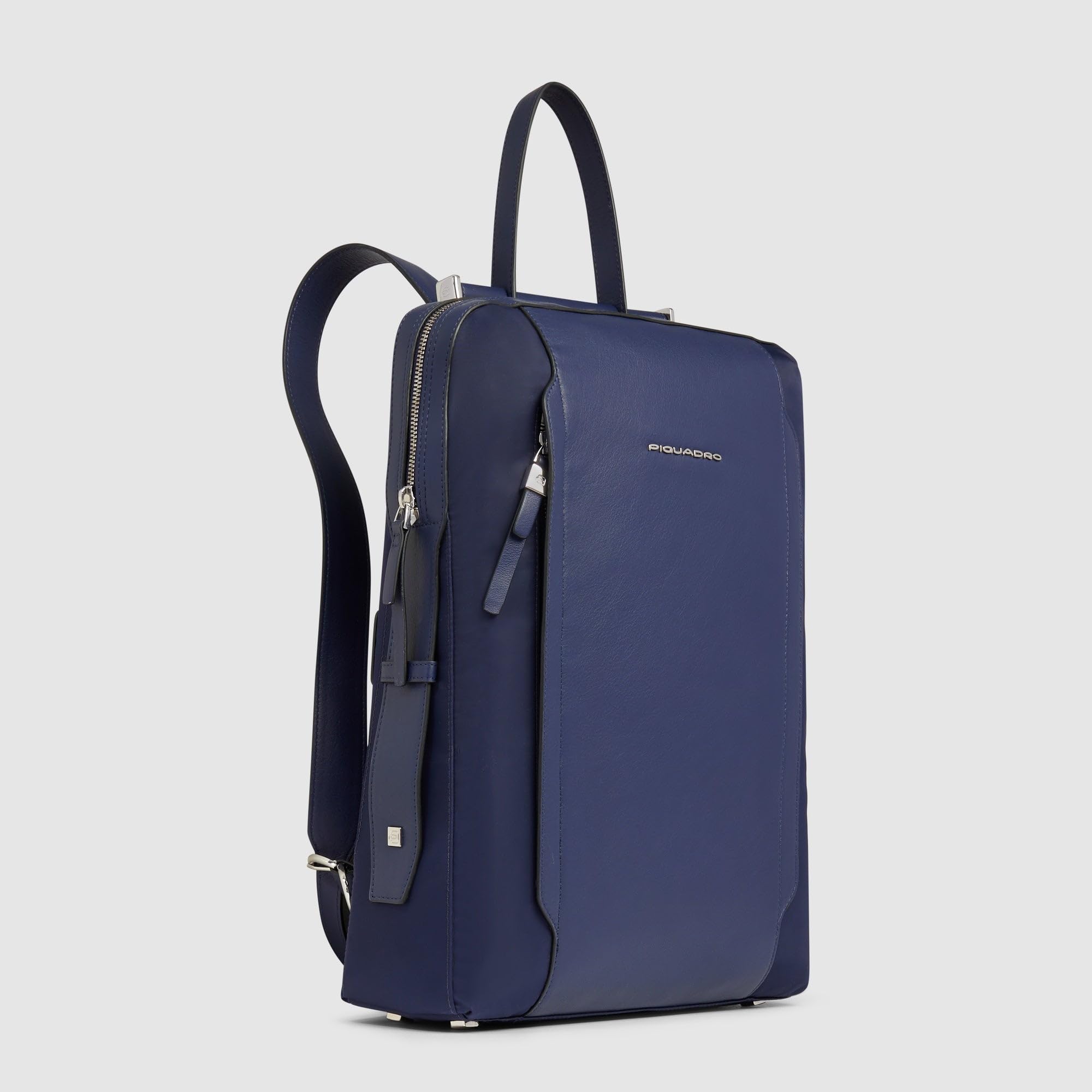 Piquadro Damen Laptop-Rucksack 14" Frau Leder und Stoff blau