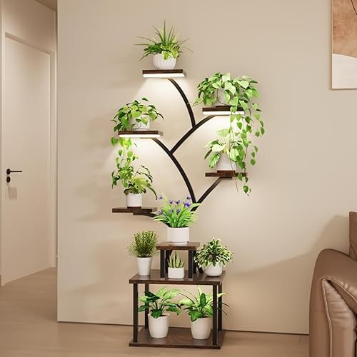 Miniatura 3 de Soporte para plantas de interior con luces de crecimiento, estante de exhibición de plantas de interior de 8 niveles, estante esquinero de 61