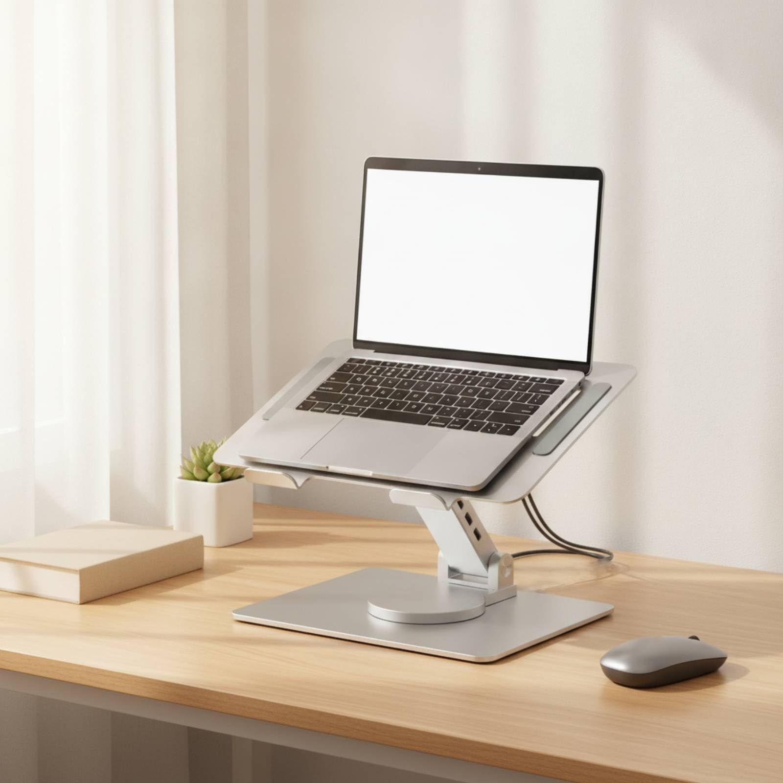 Supporto Docking Station Girevole Rialzo Regolabile per Professionisti, Smart Worker, Scrivania, Ufficio, Casa, Argento