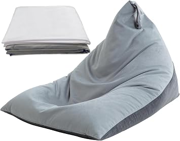 4ft Bean Bag Chair Cover with Bean Bag Inner Liner Cover No Filler, 400L Extra Large Triangular Removable and Clean Beanbag Chair Cover Ultra Soft Lazy Sofa Premium Velvet Cover Grey