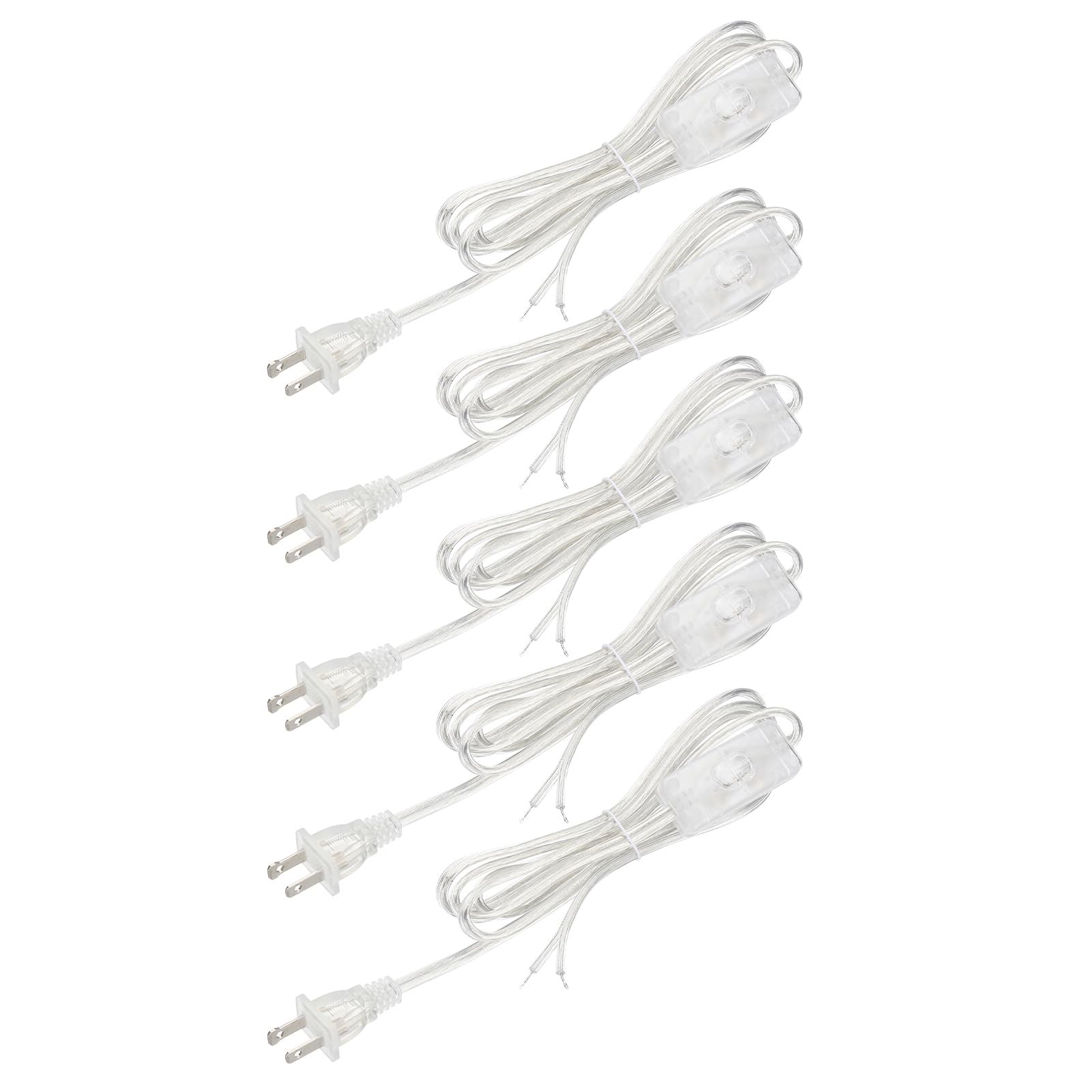 PATIKIL Cavo per lampada da 1,8 m con spina, 5 set SPT-2 UL, cavo di alimentazione con estremità spogliate, pronto per il cablaggio della lampada con connettori per la sostituzione della luce fai da