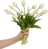 15 pcs Tulips Artificial Flowers Faux Tulips Real Touch Latex Fake Flower Bouquet for Wedding, Office, Party, Home Décor Centerpiece Arrangements (White)