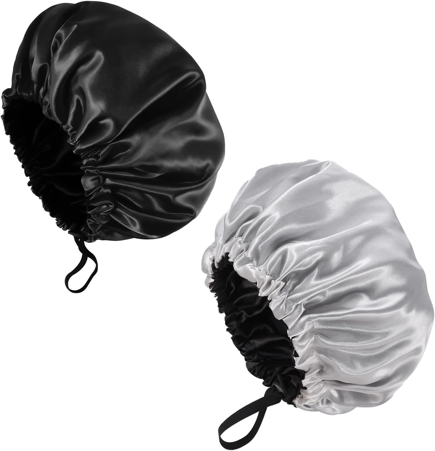Fuyamp 2 Packs Satin Sleep Cap Shower Cap,Adjustable Silky Sleep Bonnet Bath Cap for Women Long Curly Hair, Double-Sided Waterproof Satin Hair Cap for Women Bathing Sleeping