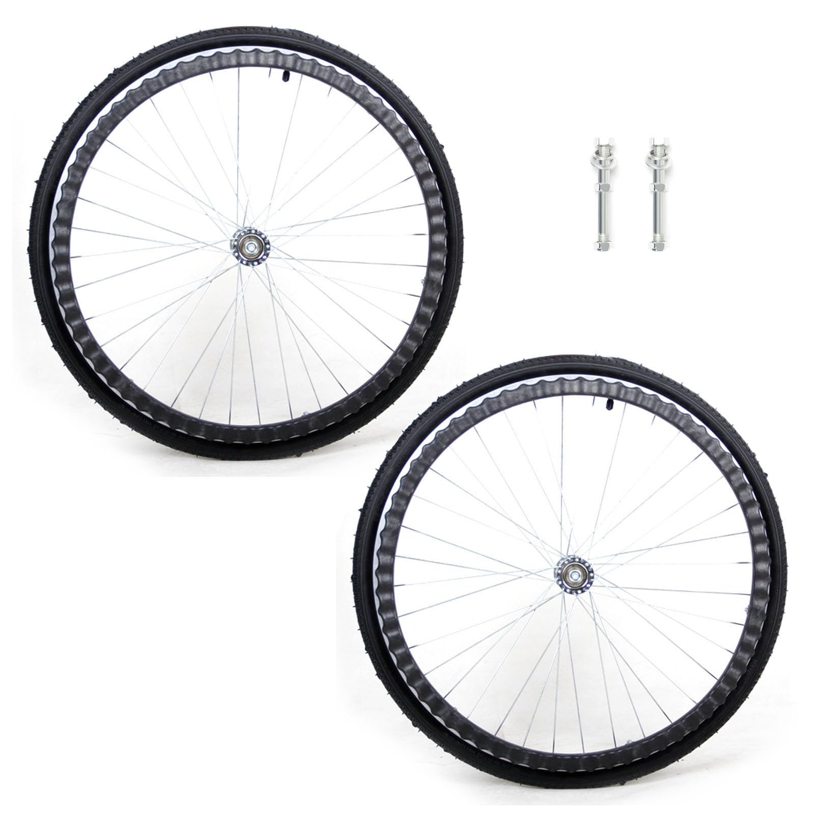 Conjunto de Ruedas traseras para Silla de Ruedas Manual de 24 Pulgadas, Rueda de Repuesto para Silla de Ruedas Antideslizante de PU neumática/sólida con rodamientos de 1/2" (12 mm) y aro (1