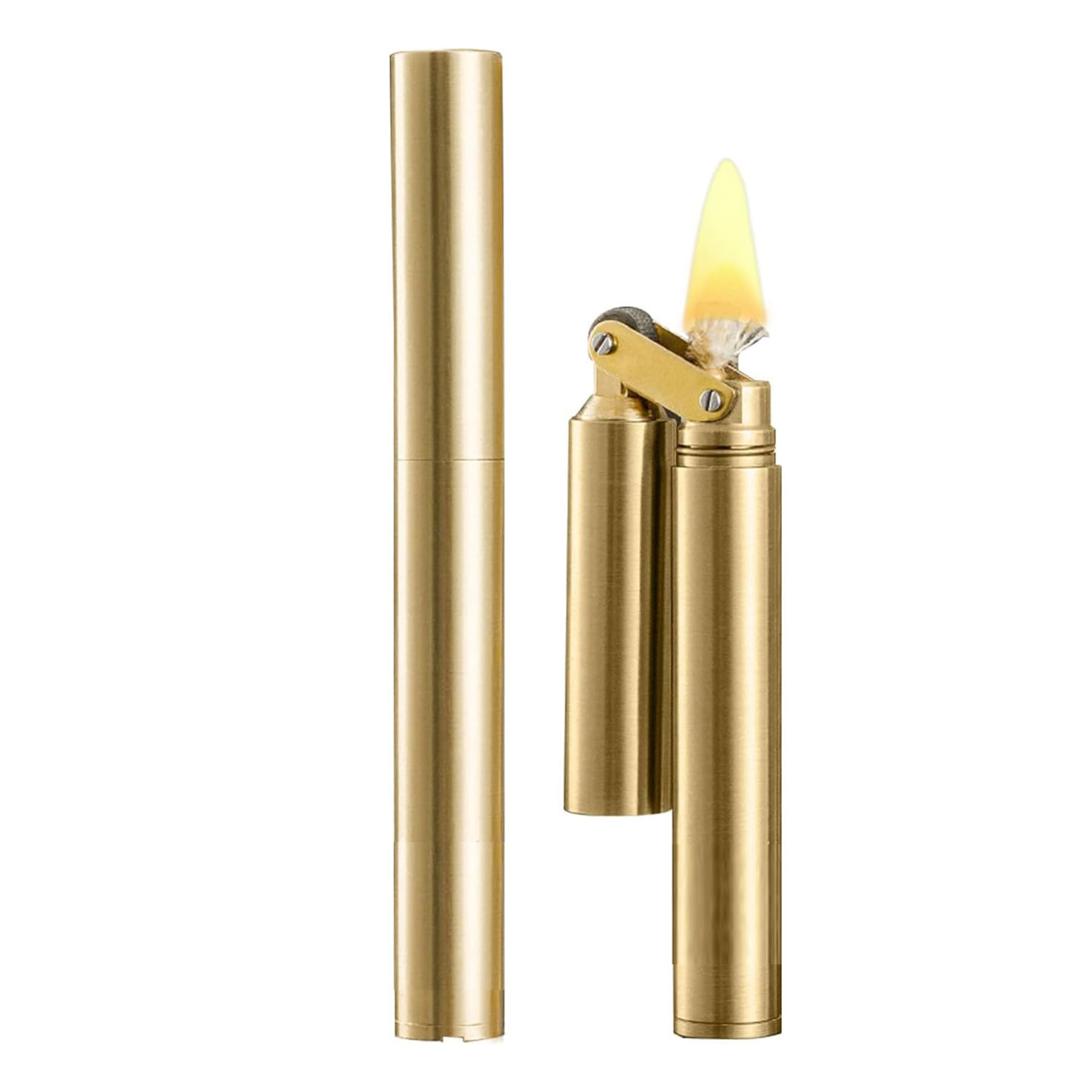 Vintage Lighter Cool Windproof Brass Kerosene Trench Lighter Lighters Fluid Refillable for Men Dad Husband (Gold)