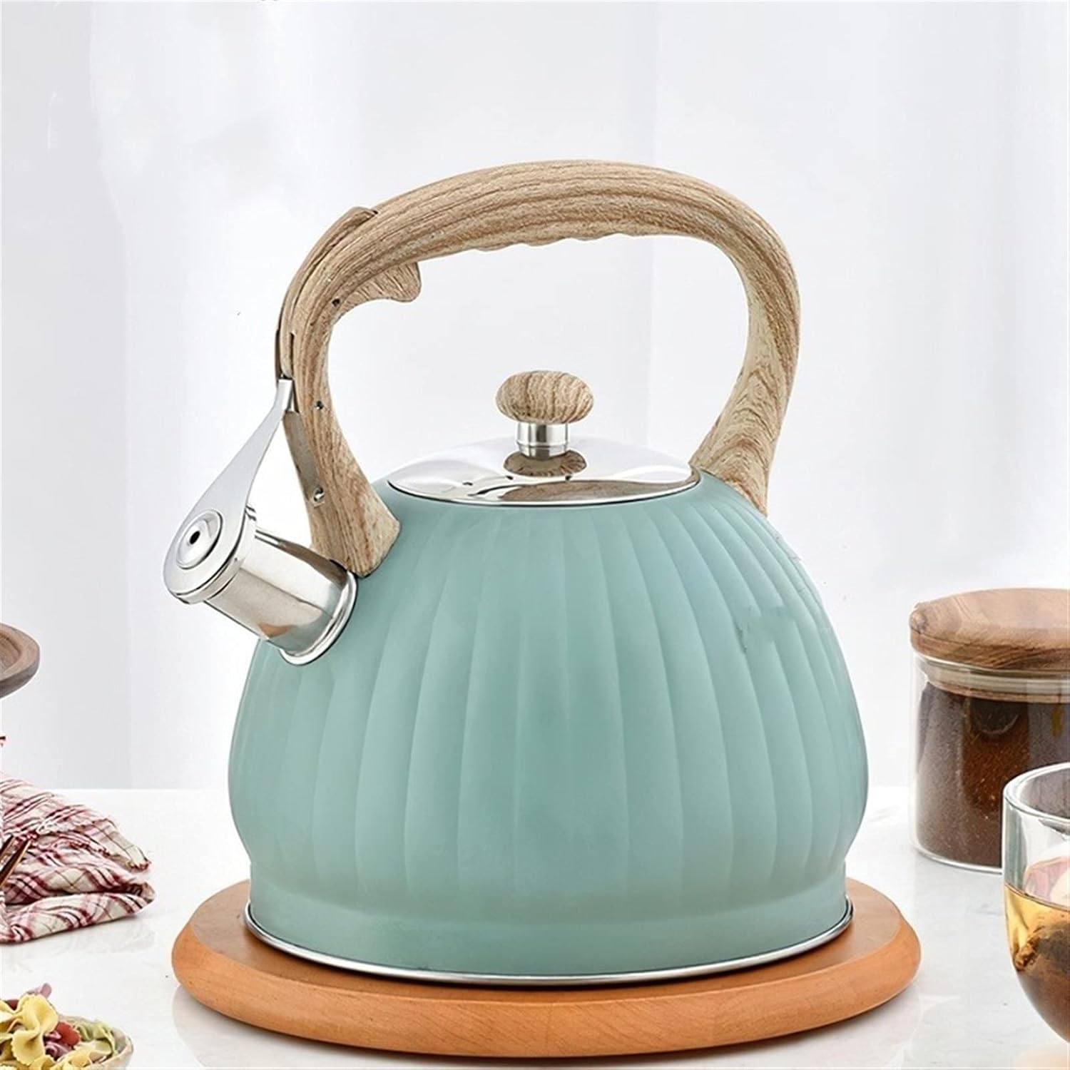 Whistling Kettle Tea Kettle Stainless Steel Tea Kettle Pumpkin Shape Tea Pot Ergonomic Handle 3L Whistling Teakettle Heat Insulation and Anti-Scald Teakettle Teapot