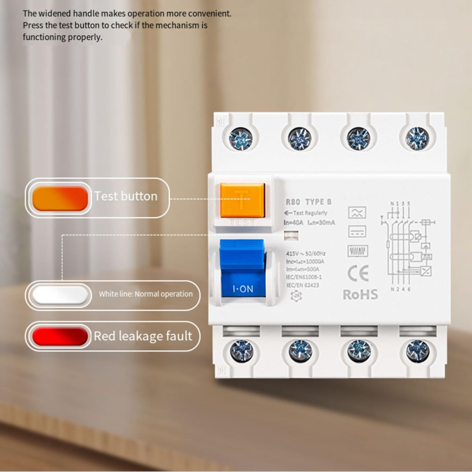 FI-Schutzschalter 40A 30mA Typ B 4-polig RCBO mit Überlast- und Kurzschlussschutz für EV-Ladestationen, Wechselrichter und PV-Systeme, schnelle Abschaltung, DIN-Hutschienenmontage