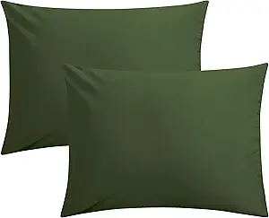FLXXIE Microfiber Pillow Cases Standard Size, Soft Pillowcases with Envelope Closure, Wrinkle, Stain Resistant Pillow Covers, 20x26, Olive Green