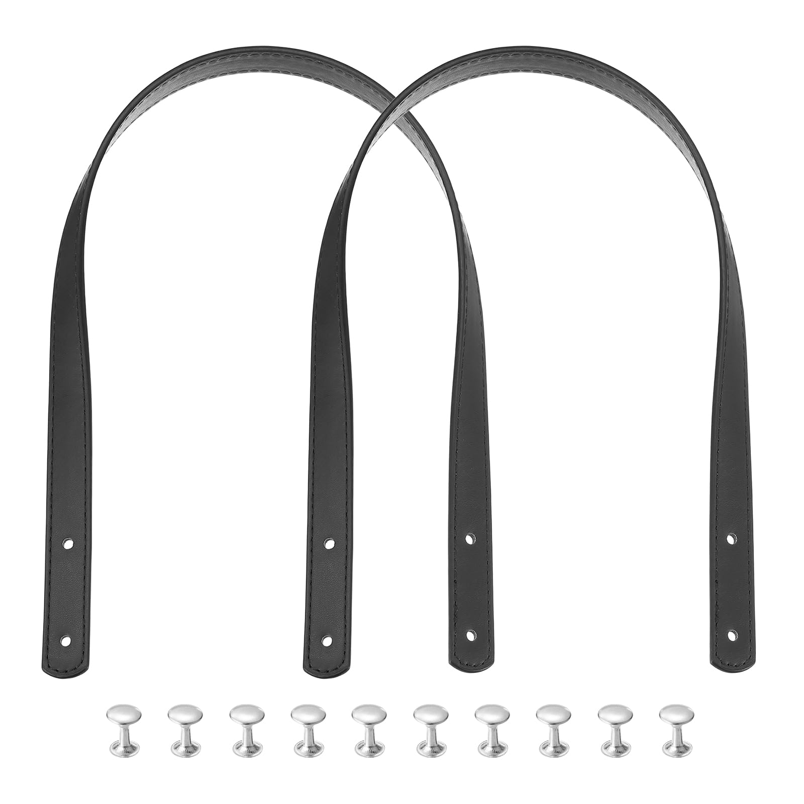 sourcing map 2pcs 24 Inch (60cm) PU Leather Purse Handle, Sew On Shoulder Purse Straps Handbag Belt Band Bag Handle Bag Strap Replacement for Wallet Tote Making, Black